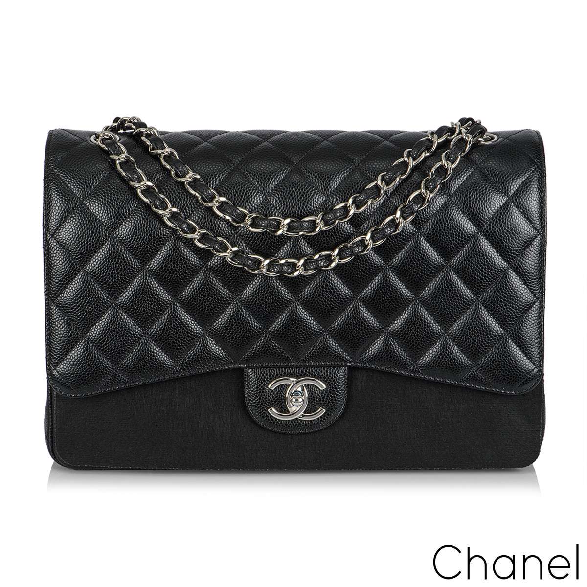 Chanel Black Quilted Caviar Maxi Classic Double Flap Gold Hardware